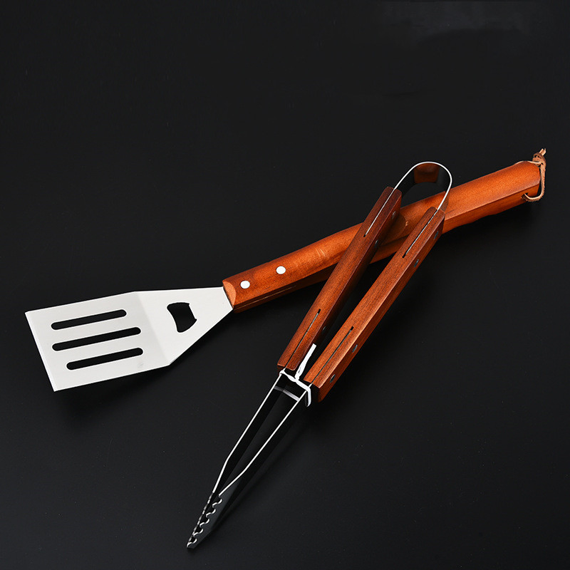 Outdoor BBQ and Summer Grilling Accessories with Wood Cutting Board 5PCS Wooden Handle Barbecue Tool Set