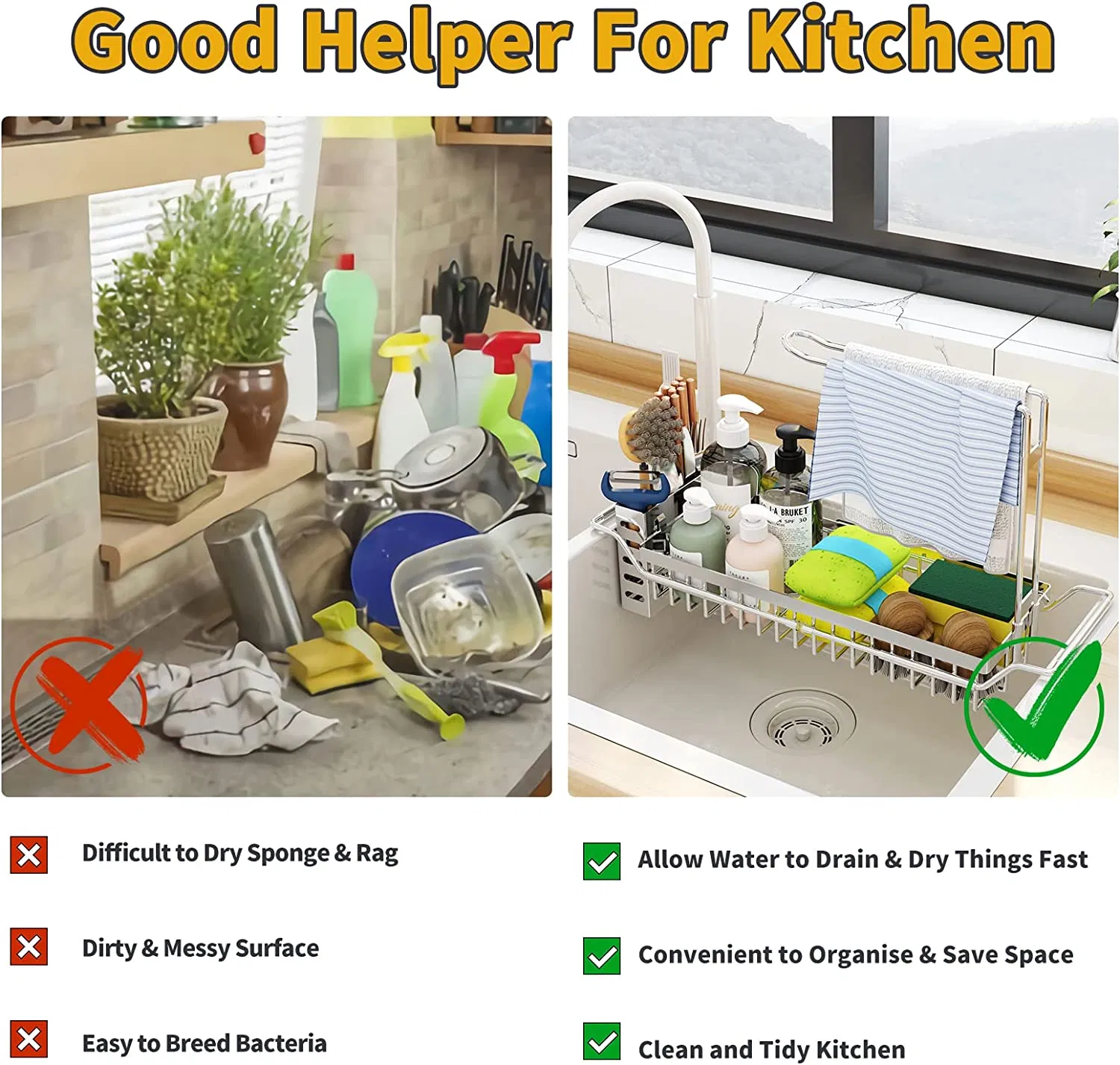 Over The Sink Expandable (16.14" to 20.87") Sink Caddy Sink Organizer