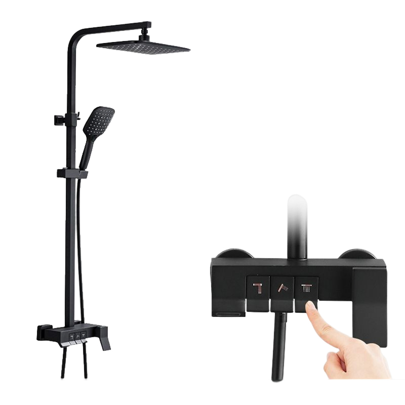 Top Rainfall Wall Mounted Head Handle Column Hotel Bathroom Thermostatic Shower Set
