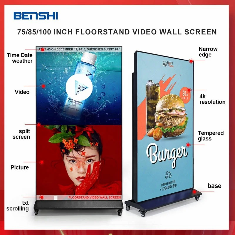 75 Inch Indoor LCD Display Infrared Touch Screen Billboard Advertising Totem Kiosk Smart TV 4K Android Digital Signage and Displays