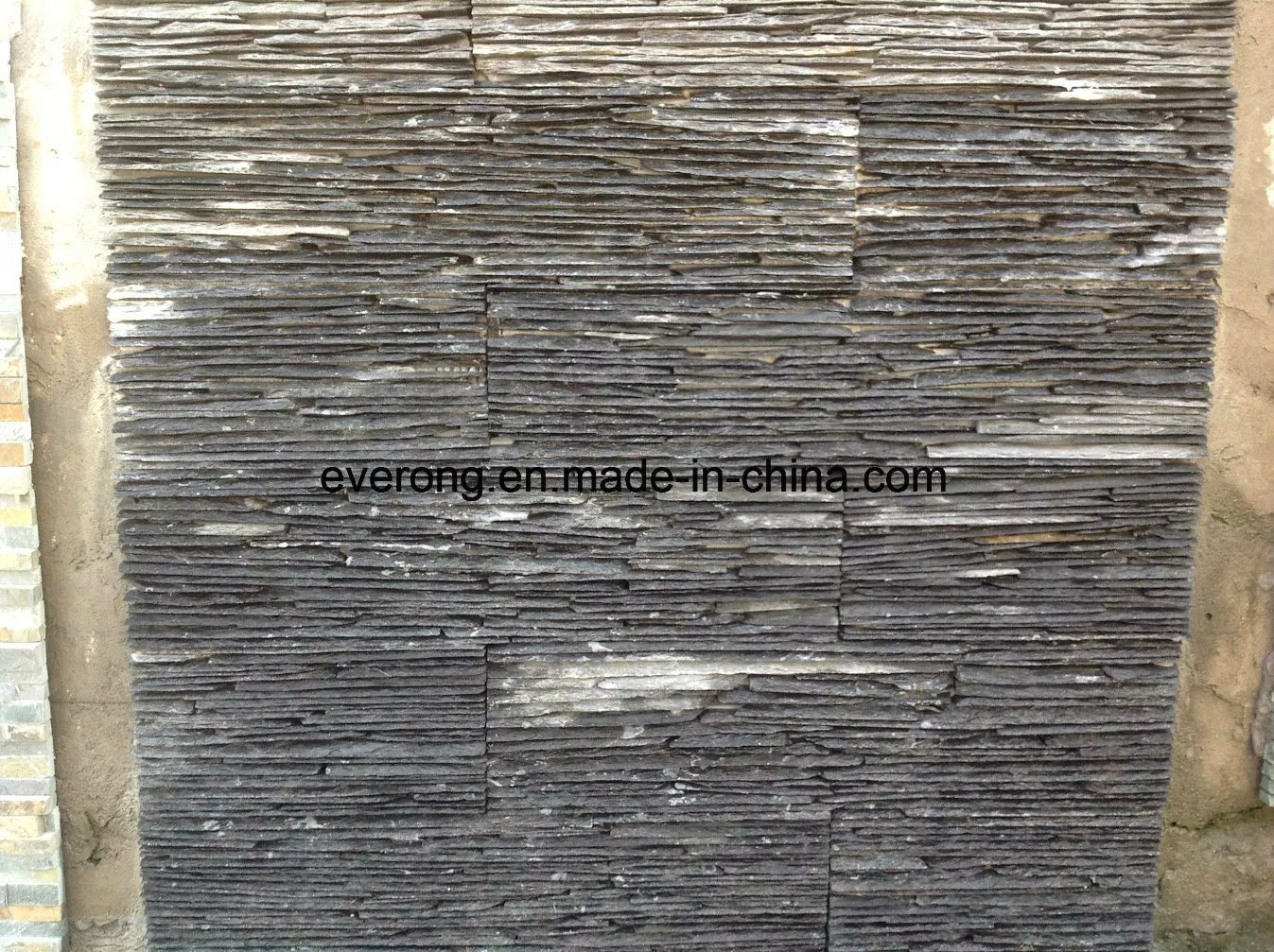 Cheap Natural Stacked Black Strip Cultured Slate for Wall Cladding Veneer