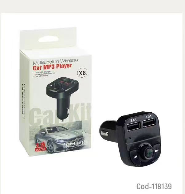 X8 Fast Charging QC3.0 Pd USB a Type C Dual Port Car Charger 5V-3.1A Bluetooth FM Car MP3 Player Multfuction Wireless