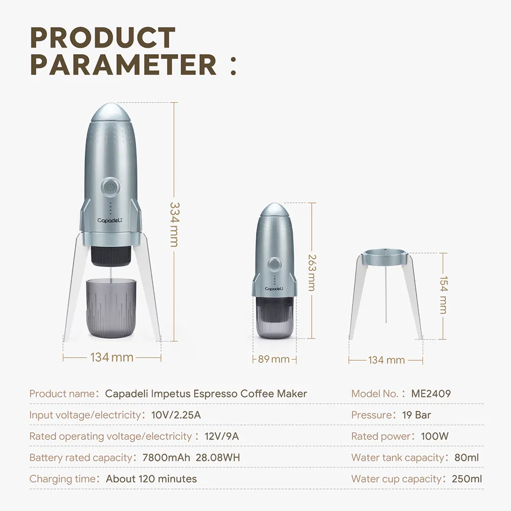 Manual Portable Espresso Machine - Rechargeable, Makes Coffee Without Electricity