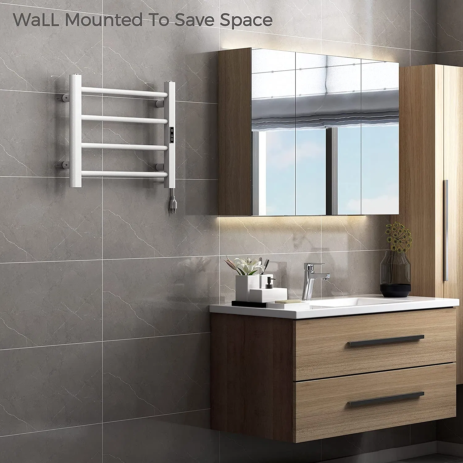 304 Stainless Steel Electric Towel Warmer for Bathroom Heated Towel Rails with Timer