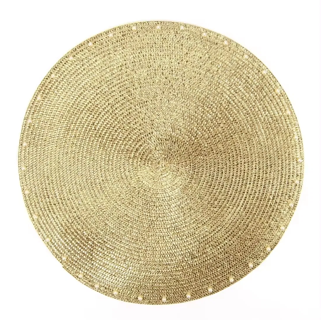 Handmade Shiny Metallic Christmas Table Mat with Decorative Gold Beads