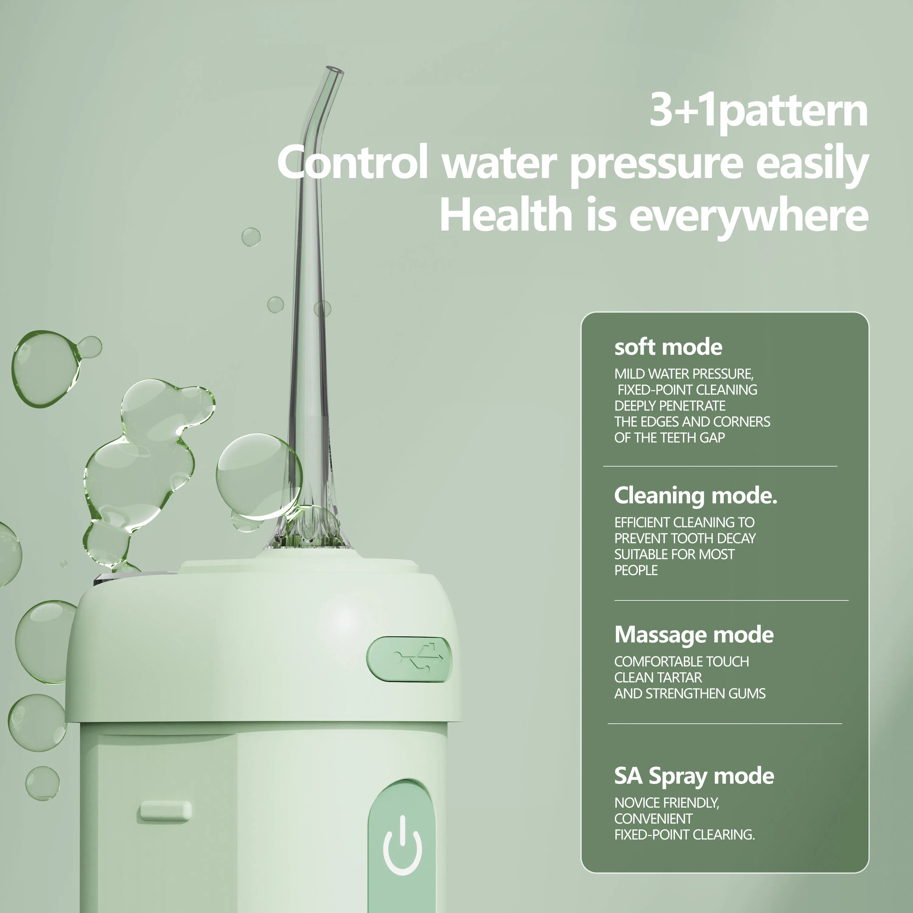 Portable USB Electric Interdental Cleaner Foldable Plastic for Oral Irrigator Water Flosser for Adults Ipx7 Waterproof