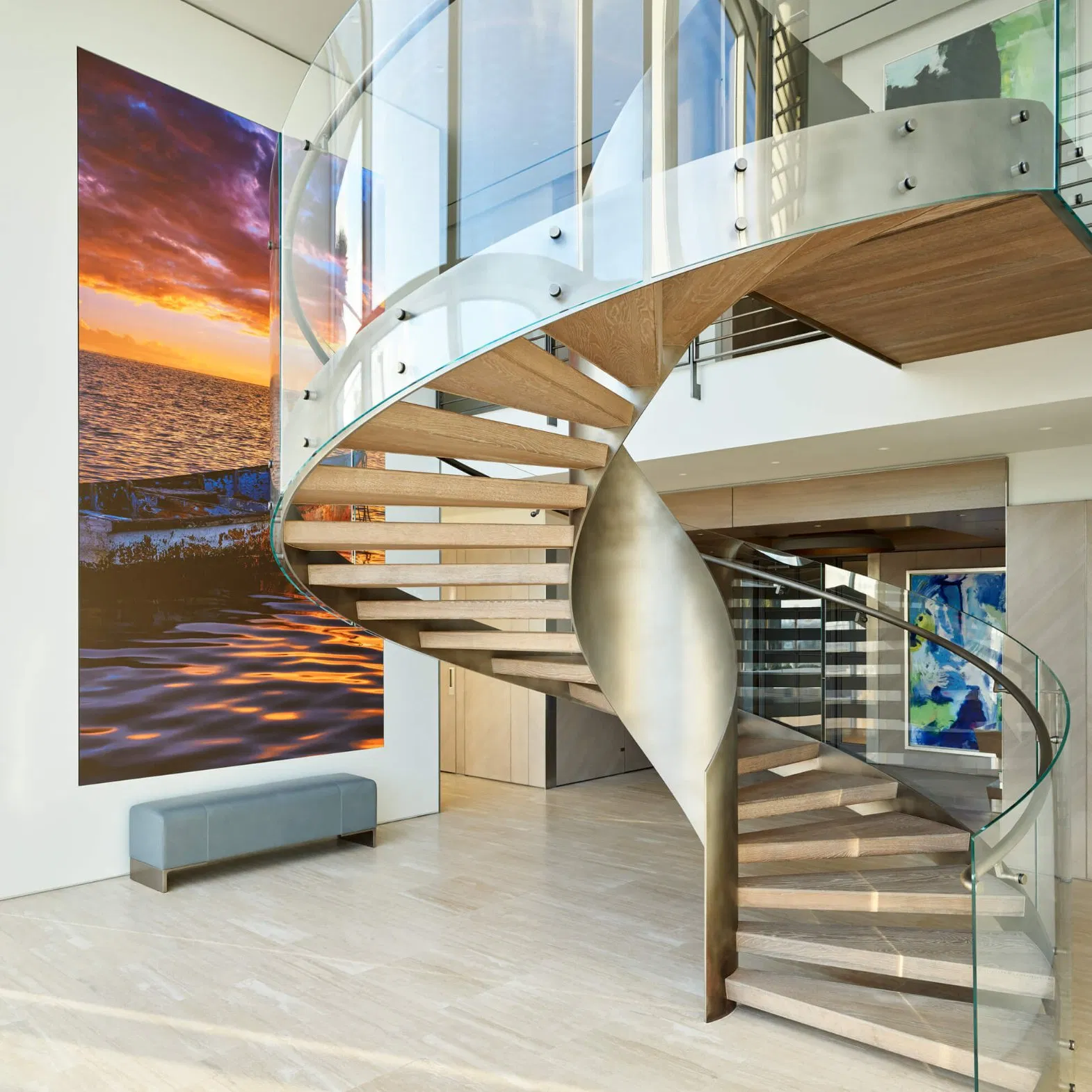 Interior Residential Round Stairs Indoor Curved Staircase