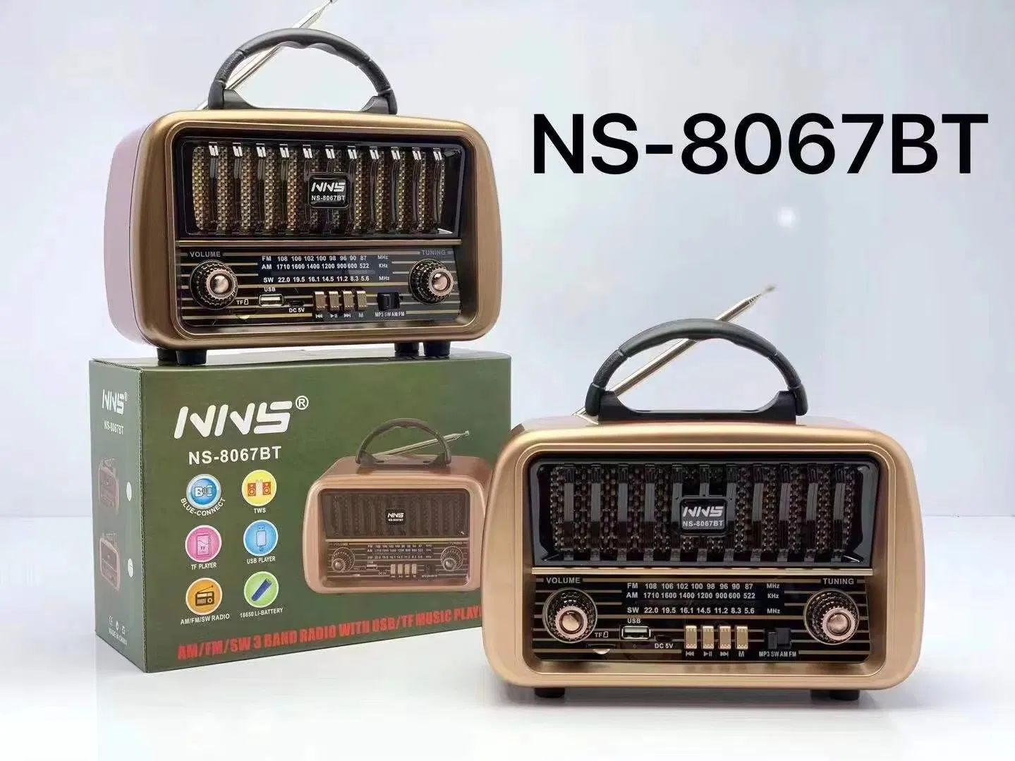 Ретро радио NS-8067BT с Bluetooth, деревянный корпус