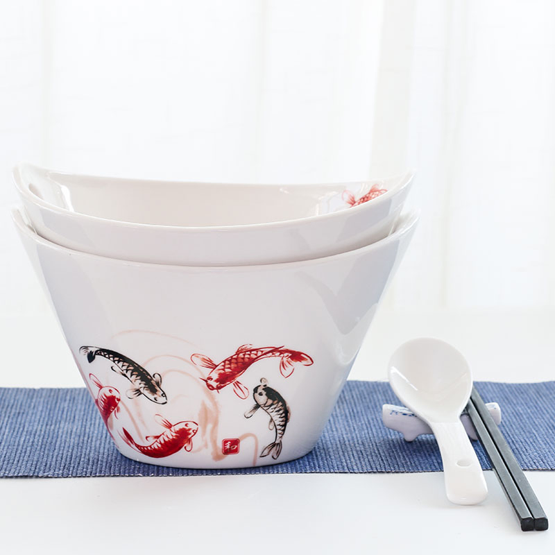 Large Noodle Ramen Bowl with Chopsticks Rest/Porcelain Noodle Bowl Set
