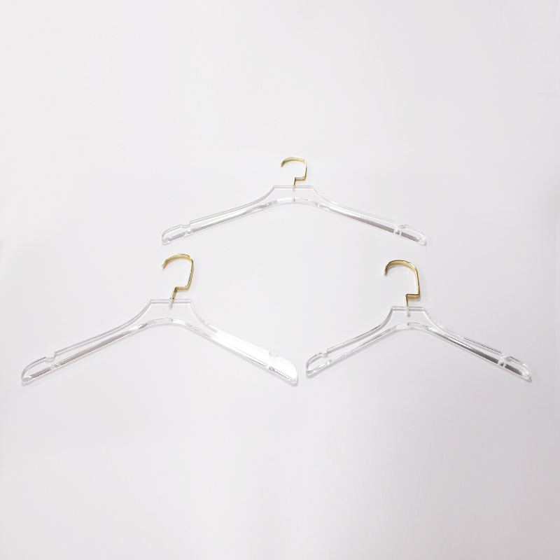 High-Grade Hotel Garment Clear Acrylic Clothes Hangers with Gold Hook