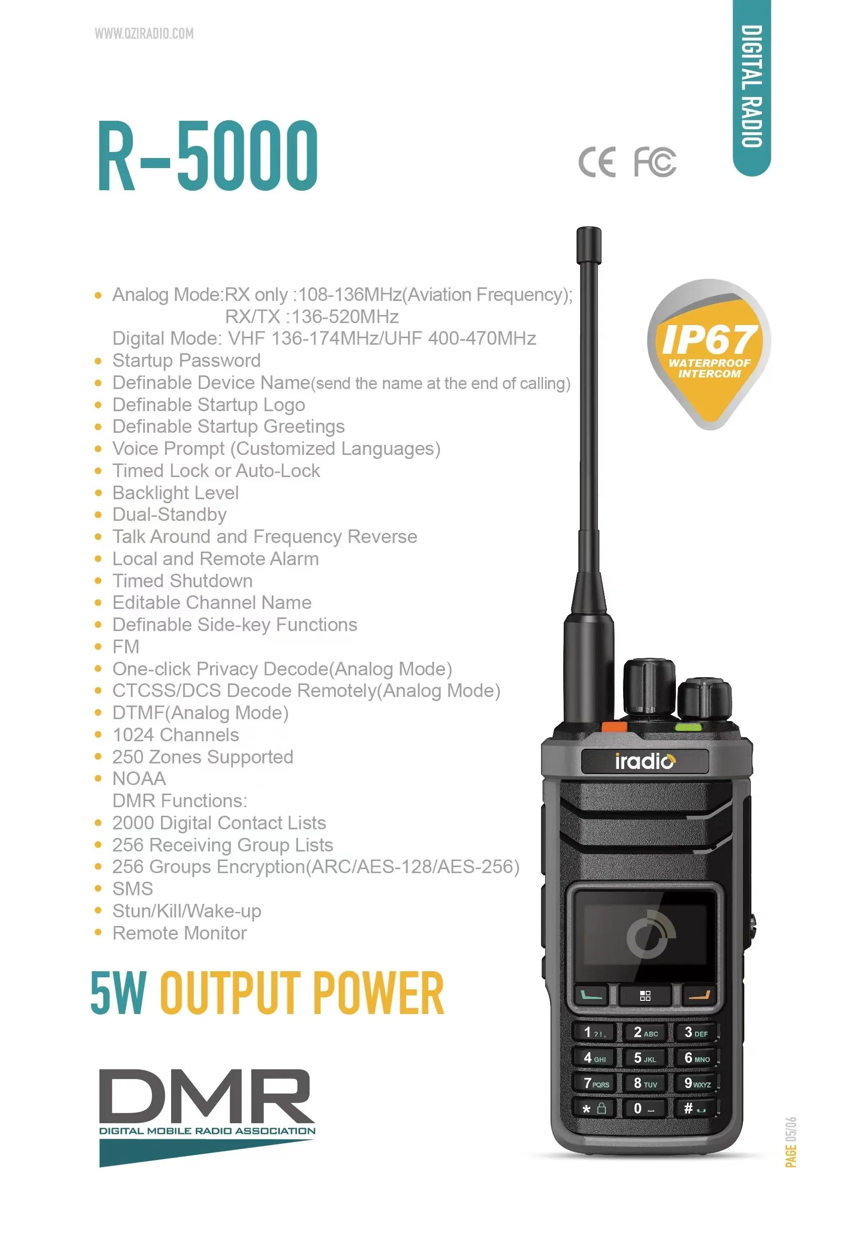 R5000 Iradio Walkie Talkie Dmr VHF/UHF Dual Mode Dual-Standby Two Way Radio