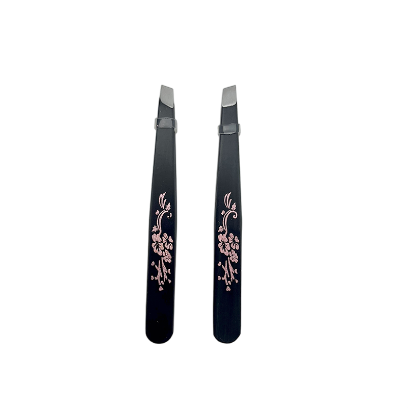 Personalized Elegant Design Black Color Durable Flat Stainless Steel Eyebrow Tweezer