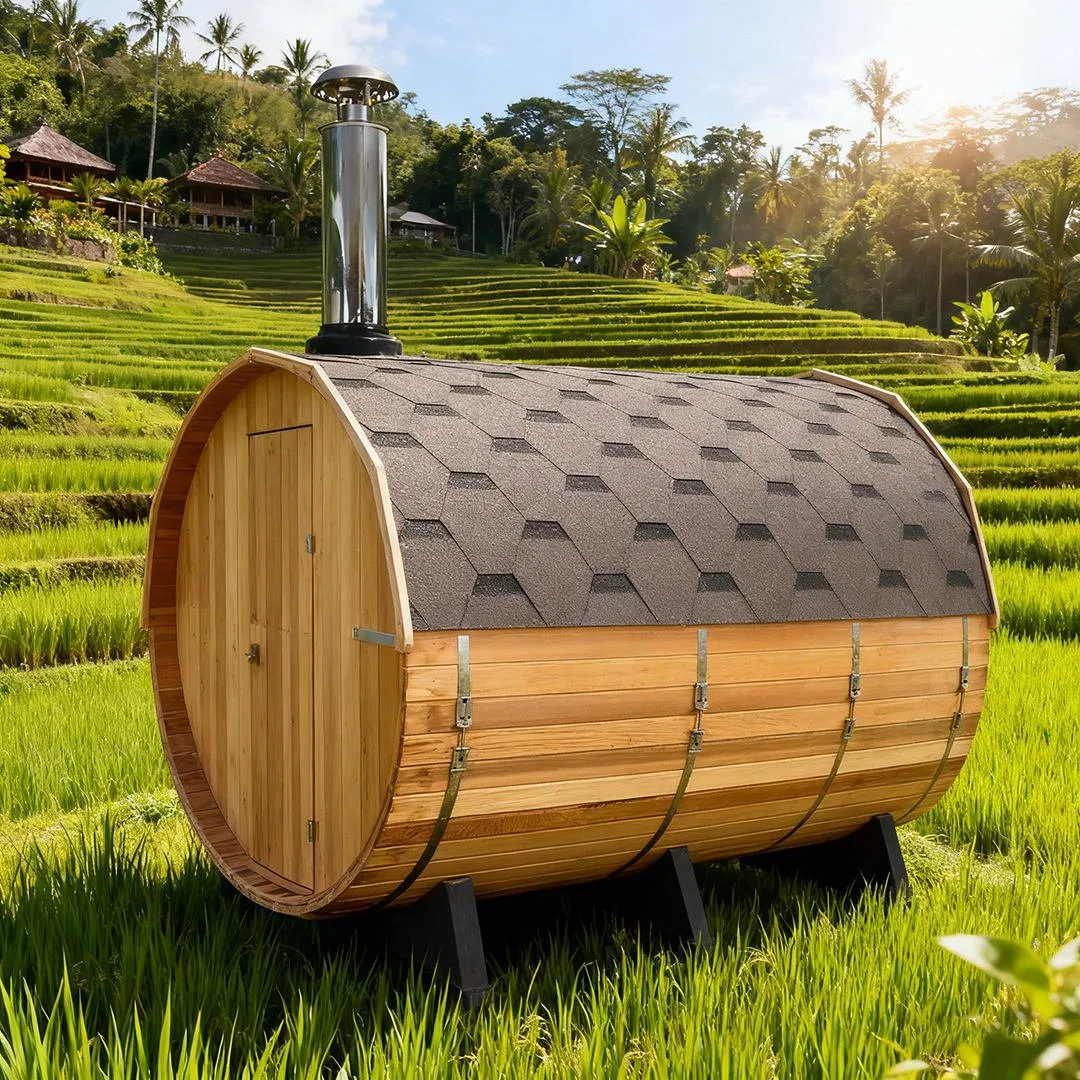 4 Person Steam Sauna Outdoor Barrel Sauna Room with Wood Burning Stove