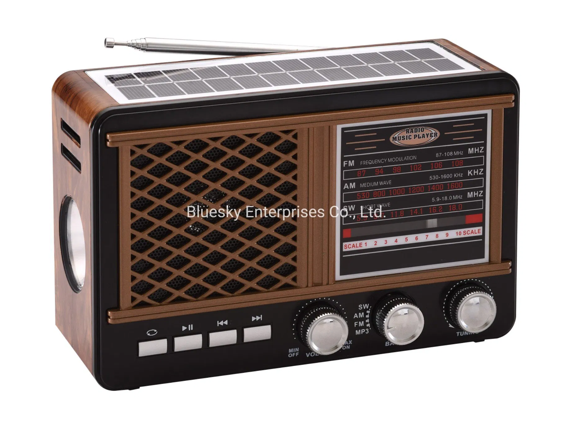 Rechargeable FM/Am/Sw Multiband Solar Panel Vintage Portable Radio with LED Flashlight