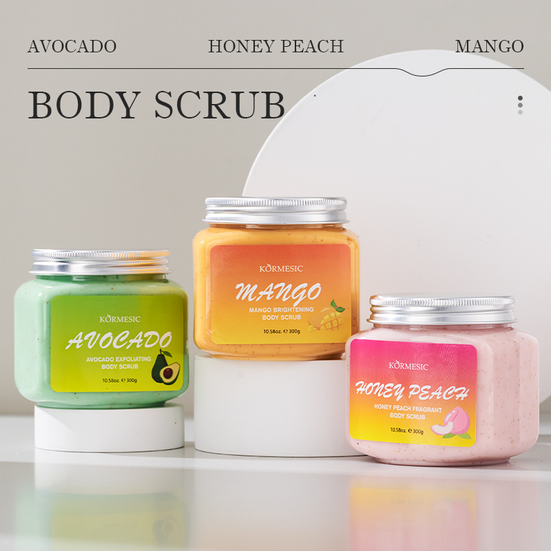 Factory Price Honey Peach Avocado Mango Cream Whitening Exfoliating Smooth Body Scrub
