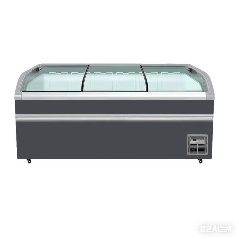 Curved Glass Deep Island Freezer Large Capacity for Supermarket Meatbal