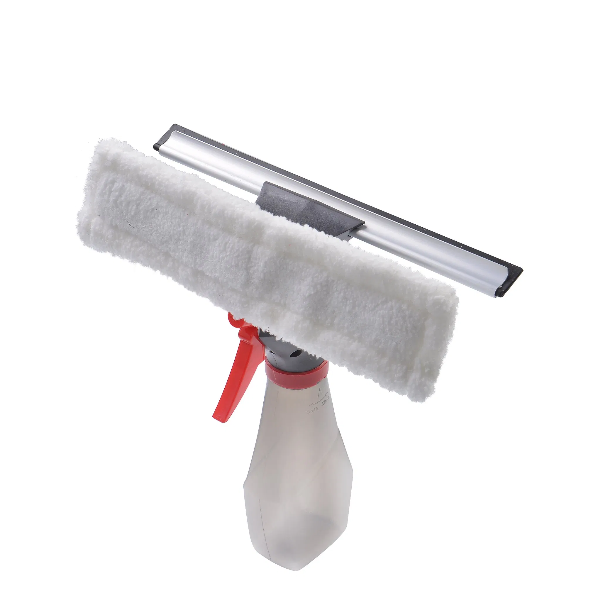 Spray Window Cleaner with POM Flat Plate PP Water Bottle and Double Sided Head Aluminium Holder with Rubber and Microfibre Pad for Glass Cleaning