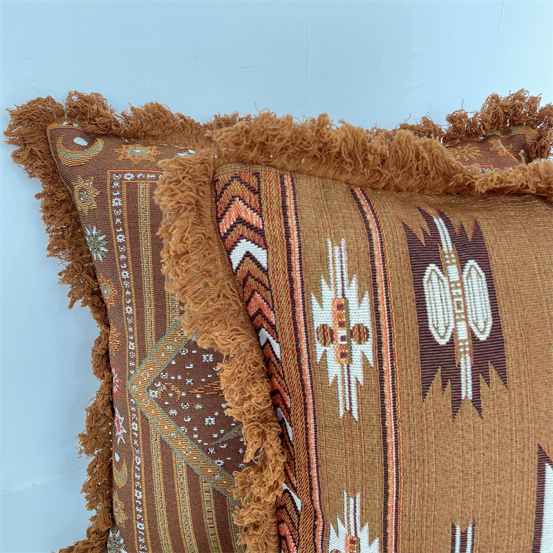 Tapestry Woven Cushion Cover 45*45cm Custom Pillow Logo Jacquard Geometry Cushion with 5cm Tassels Fringe