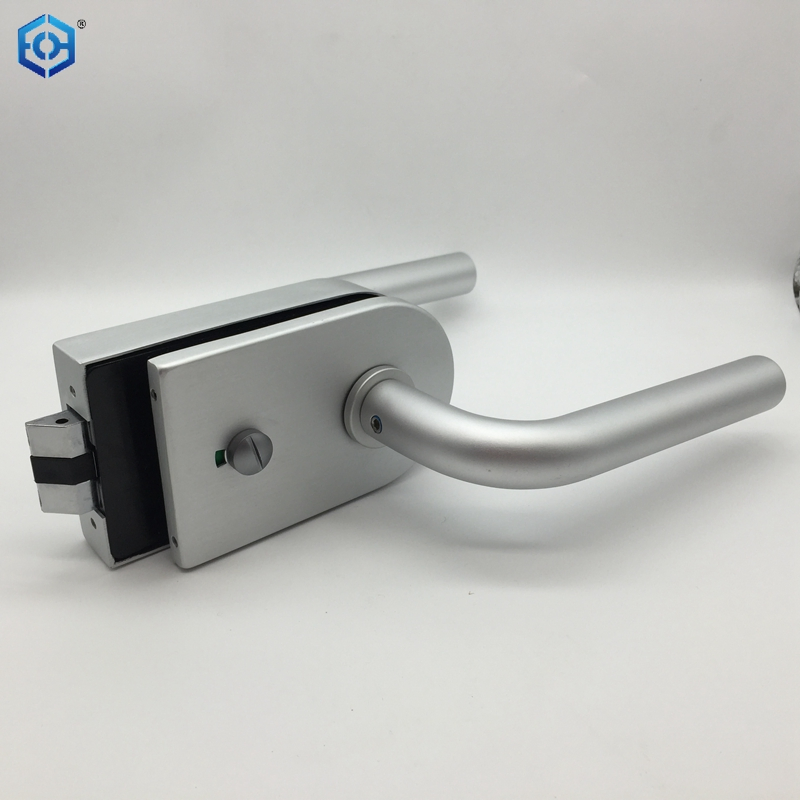 Silver Aluminum Swing Tempered Handle Lock Bathroom Glass Door Lock with Indicator