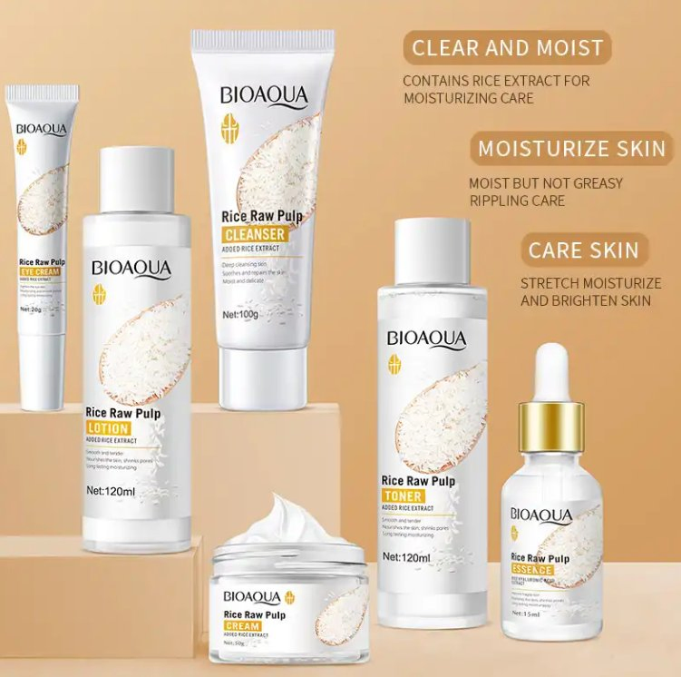 Online Wholesale in Stock Natural Lightening Face Set Products Organic Skin Care Sets Private Label Wholesale Rice Raw Pulp Skin Whitening Brightening Set