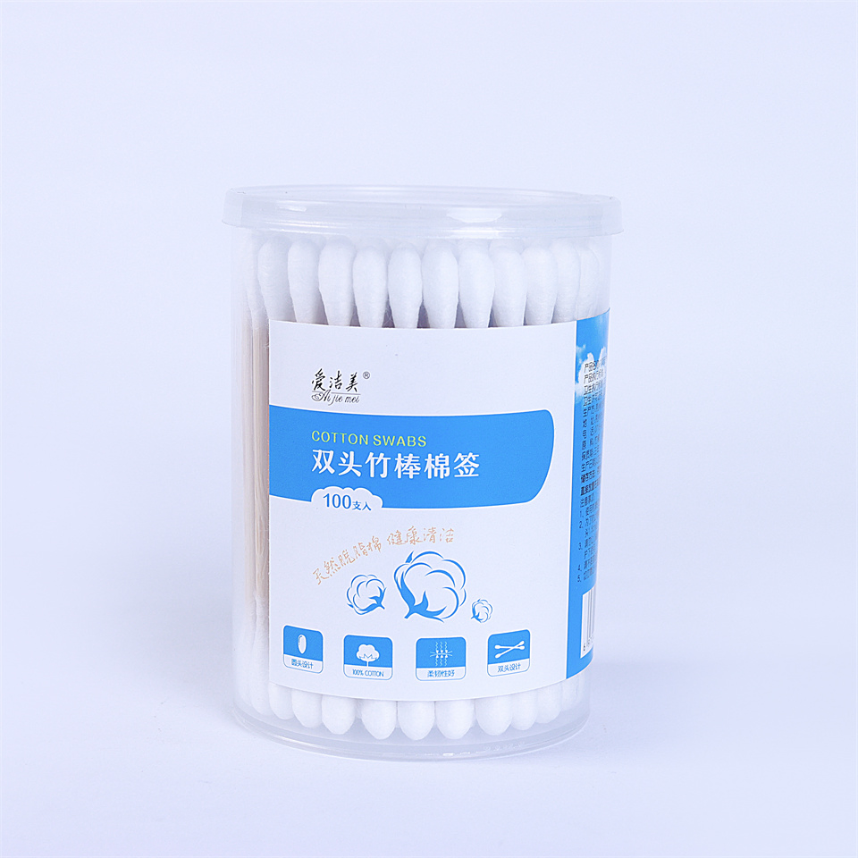 Basic Customization 100PCS Bamboo Stick Double Round Head Cotton Bud for Make up