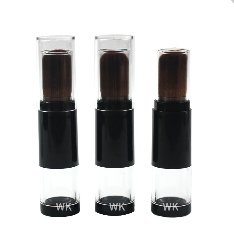 Vegan Synthetic Hair Flat Heel Retractable Refillable Makeup Powder Brush Cosmetic Loose Powder Container with Brush