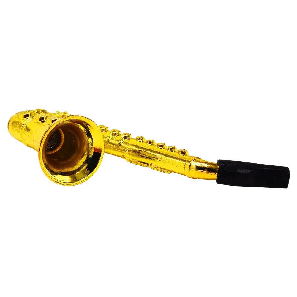 Golden Metal Portable Tobacco Smoking Saxophone Pipes with Silver Screens