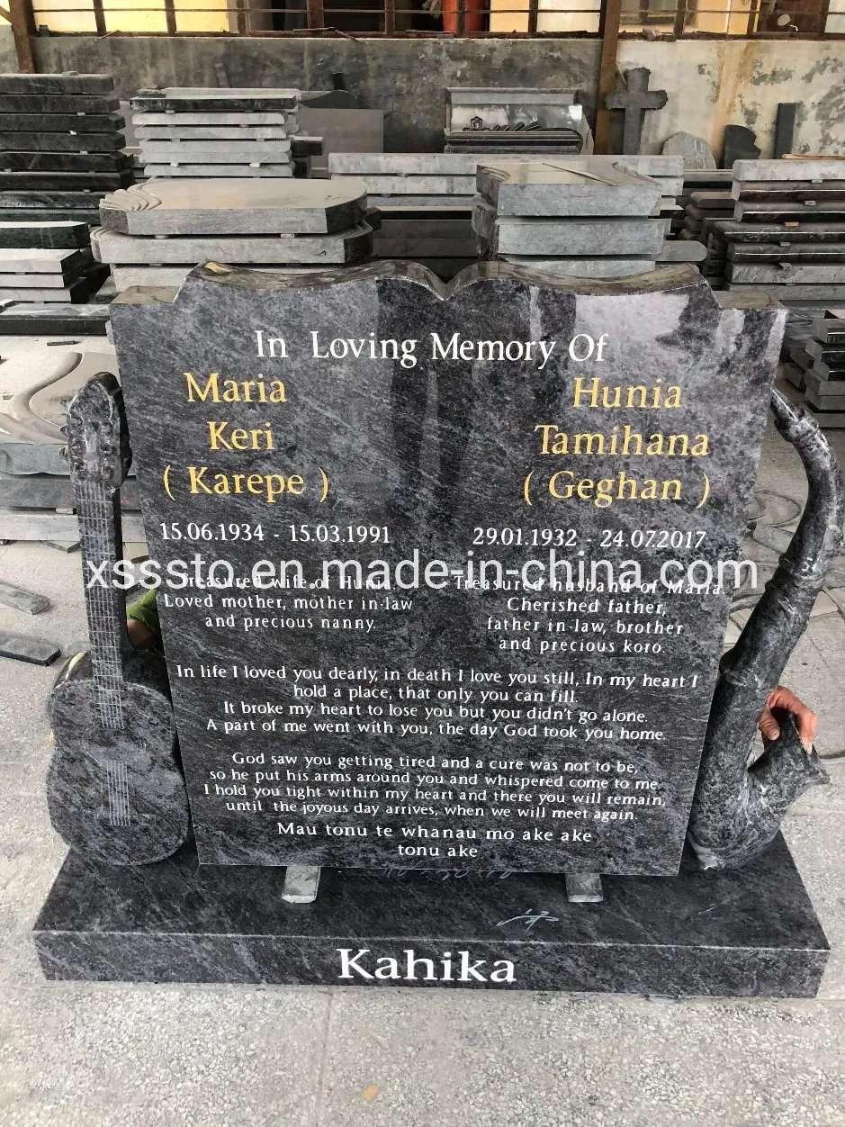 Customized Absolute Black Granite Memorial Tombstone Headstone with Carved