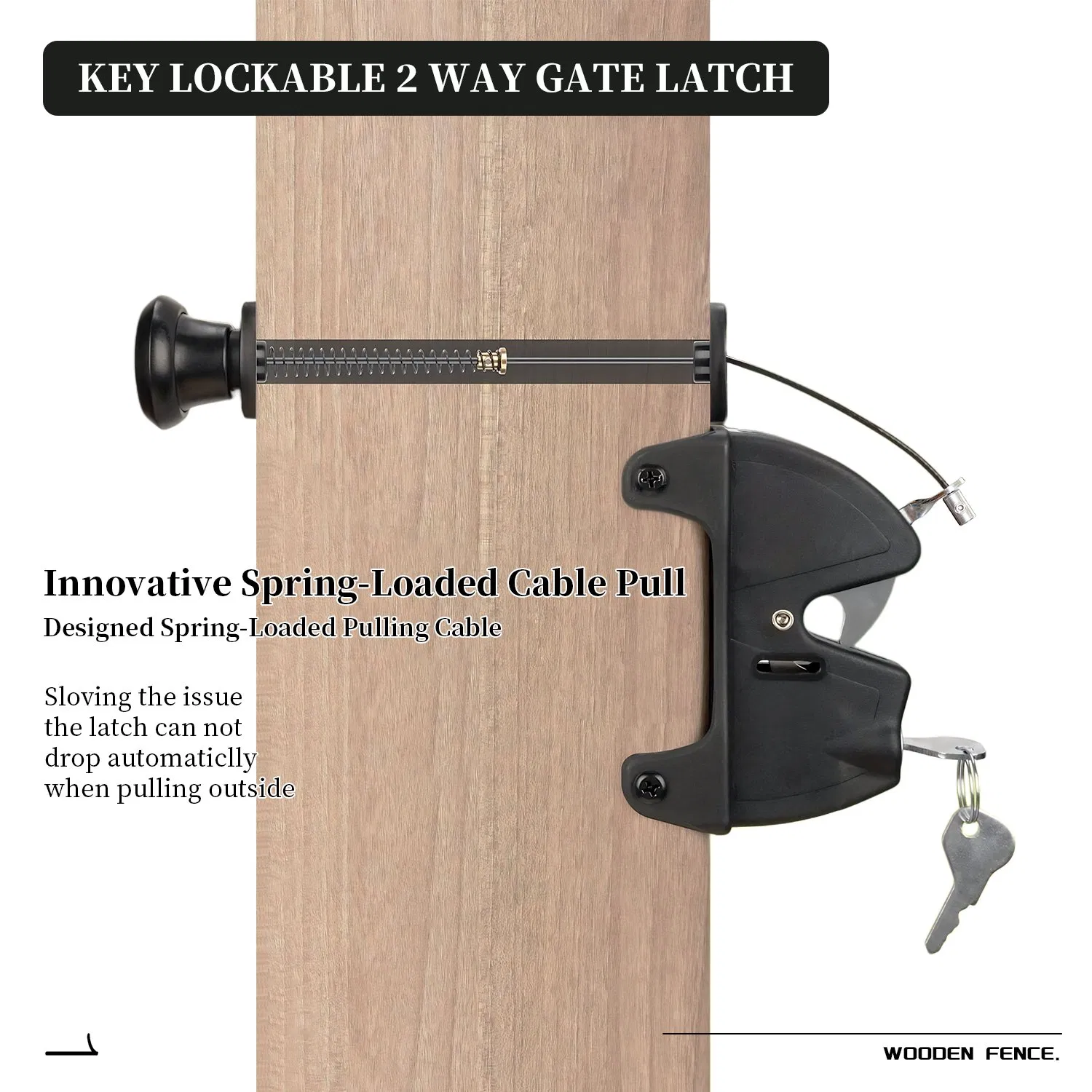 Nylon Gravity Gate Fence Lock Key Lockable Automatic Keyed
