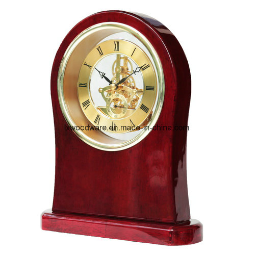 Rosewood High Gloss Finish Wood Desk Skeleton Clock