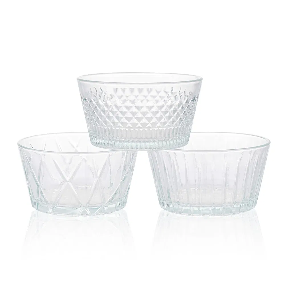 Low MOQ Wholesale Bowl Glasses 300ml Clear Glass Ice Cream Salad Bowls with Logo Printing