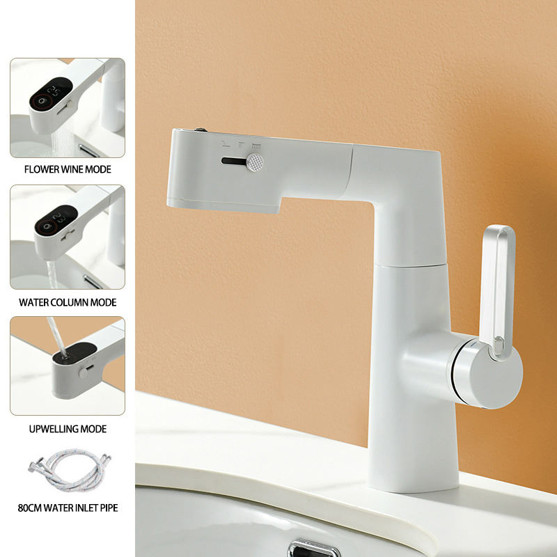 Brass Digital Display Basin Faucet Gun Gray Basin Washbasin Three-Speed Water Withdrawal Universal Hot and Cold Faucet