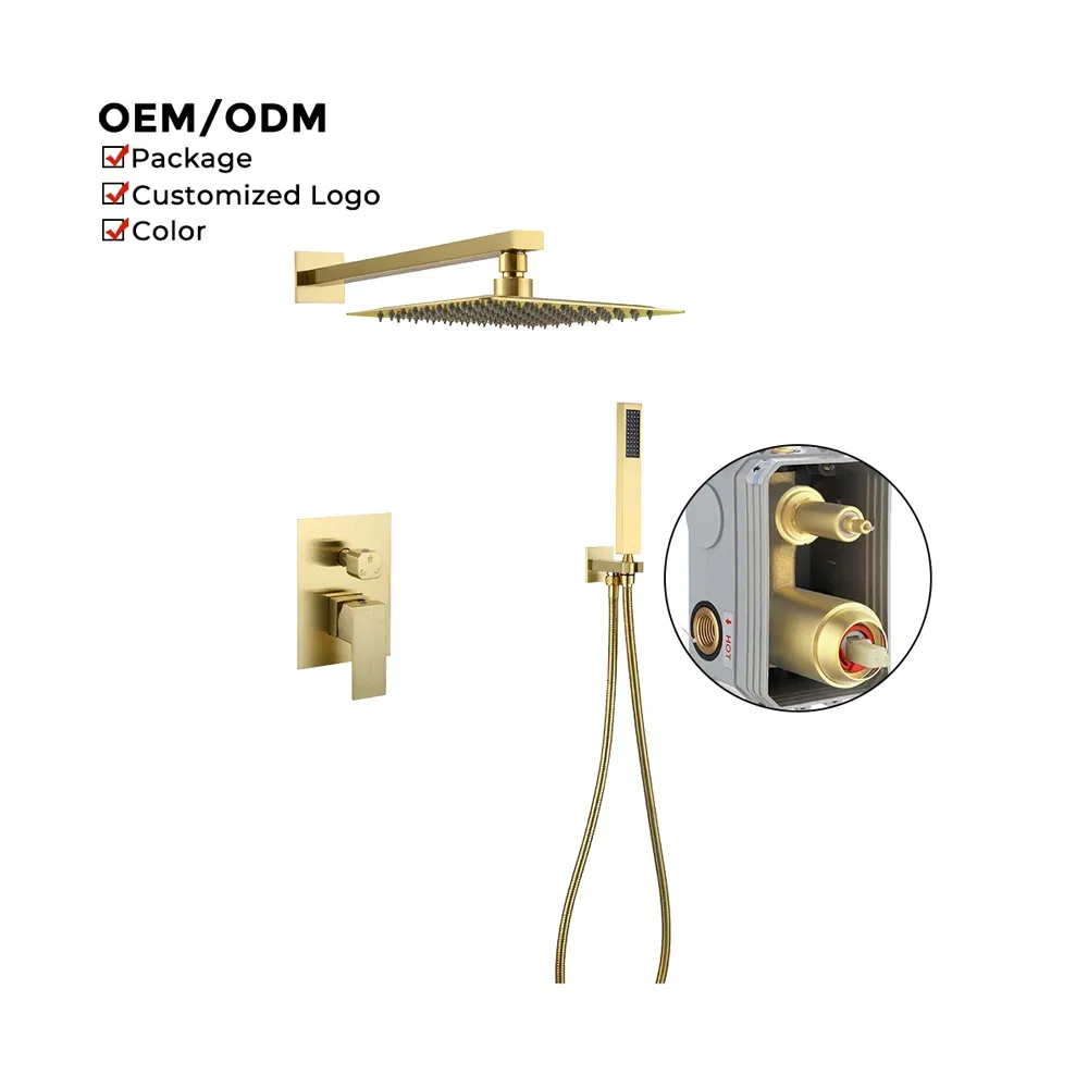 Modern Brushed Gold Concealed Stainless Steel Shower Set