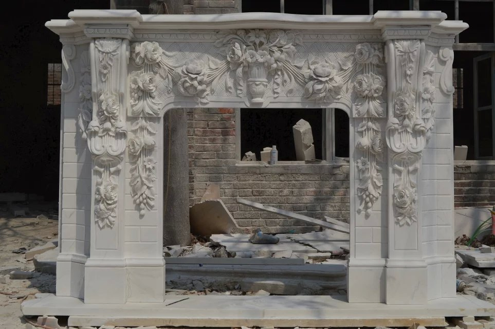 Handcraft Chinese Natural Marble Stone Fireplace Mantel for Interior Decoration