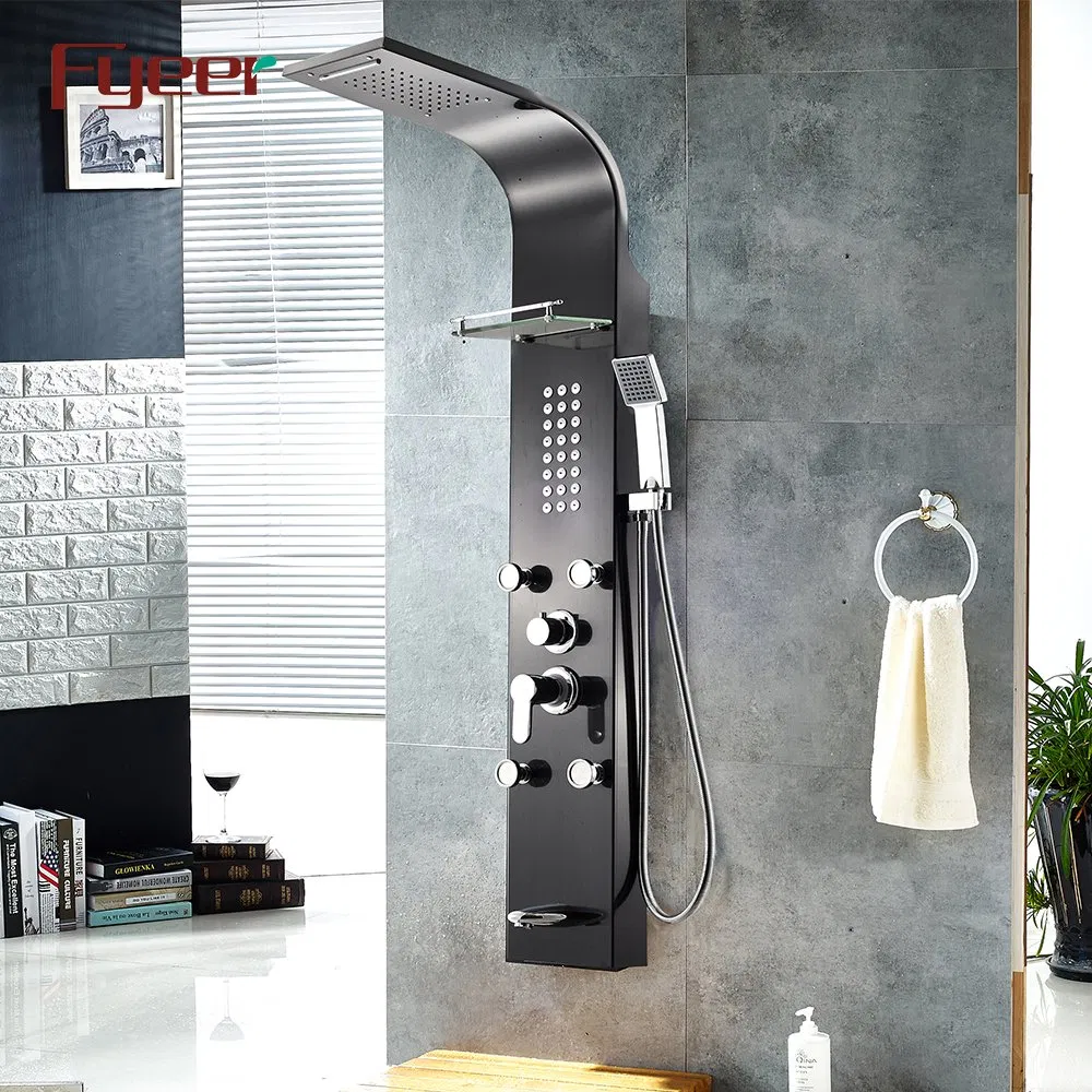 Fyeer Multifunction Massage Rainfall Stainless Steel Black Shower Panel