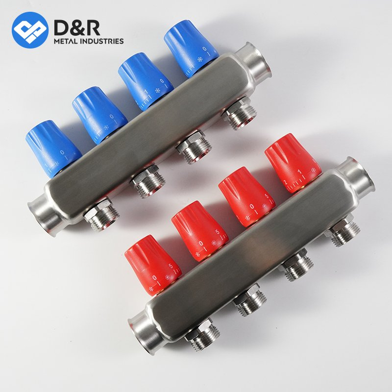 D&R Stainless Steel Underfloor Heating Manifold Kit Integrated Mixing Unit & Pump Group for Supply and Return Radiant Floor Systems