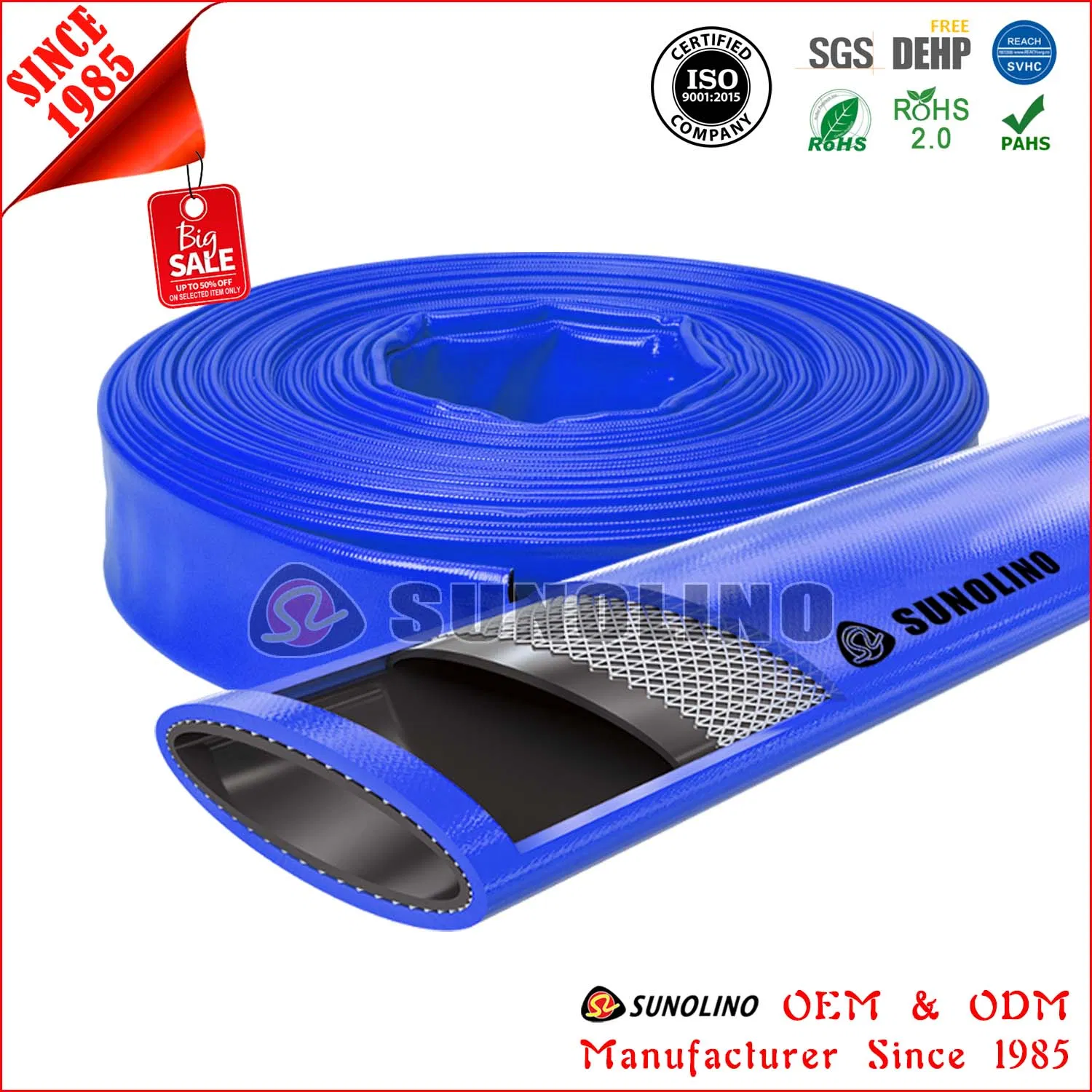 Blue PVC Layflat Pipe for Water Pump Drainage Liquid
