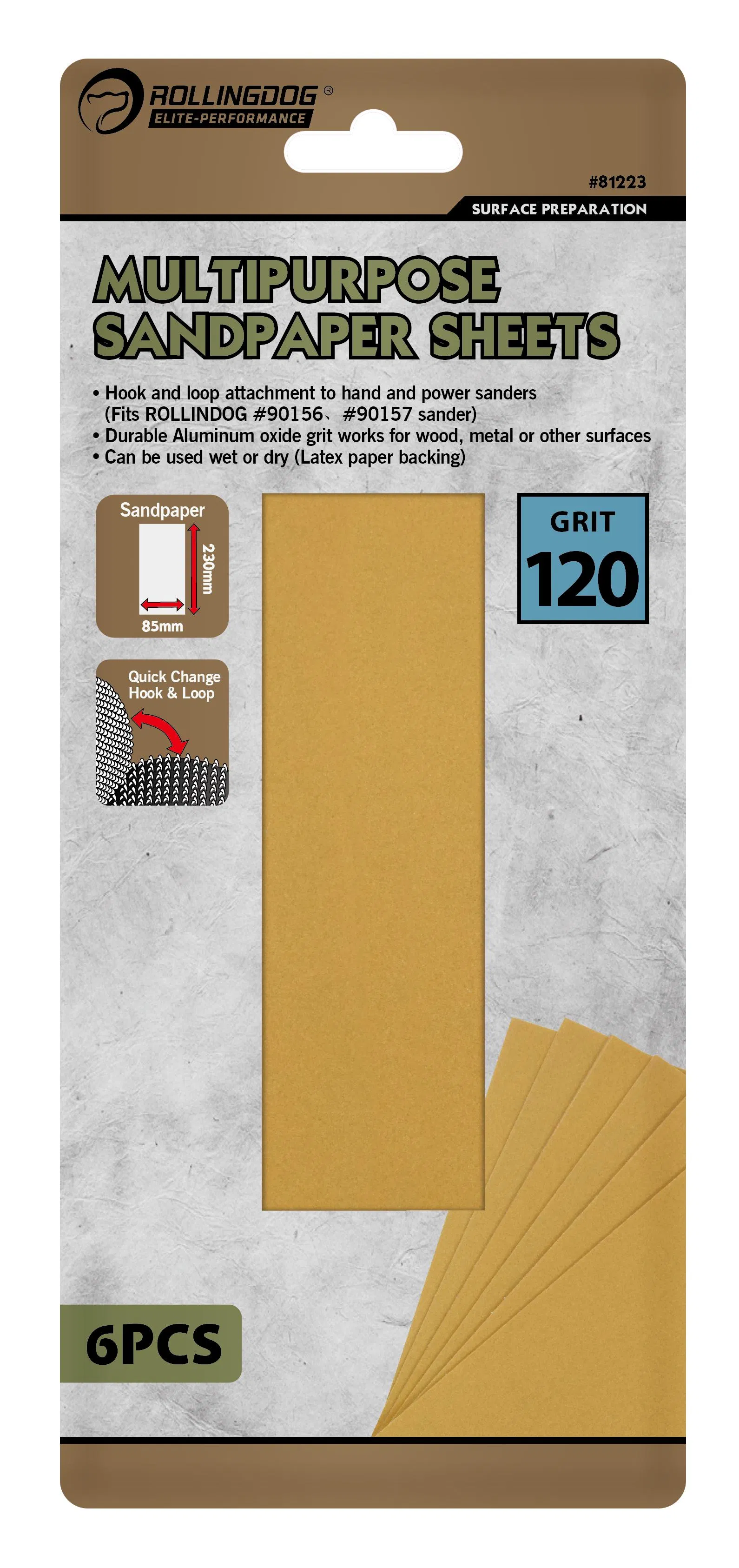 Rolingdog-Elite 81223 Multipurpose Sandpaper Sheets (6PCS) 120 Grit