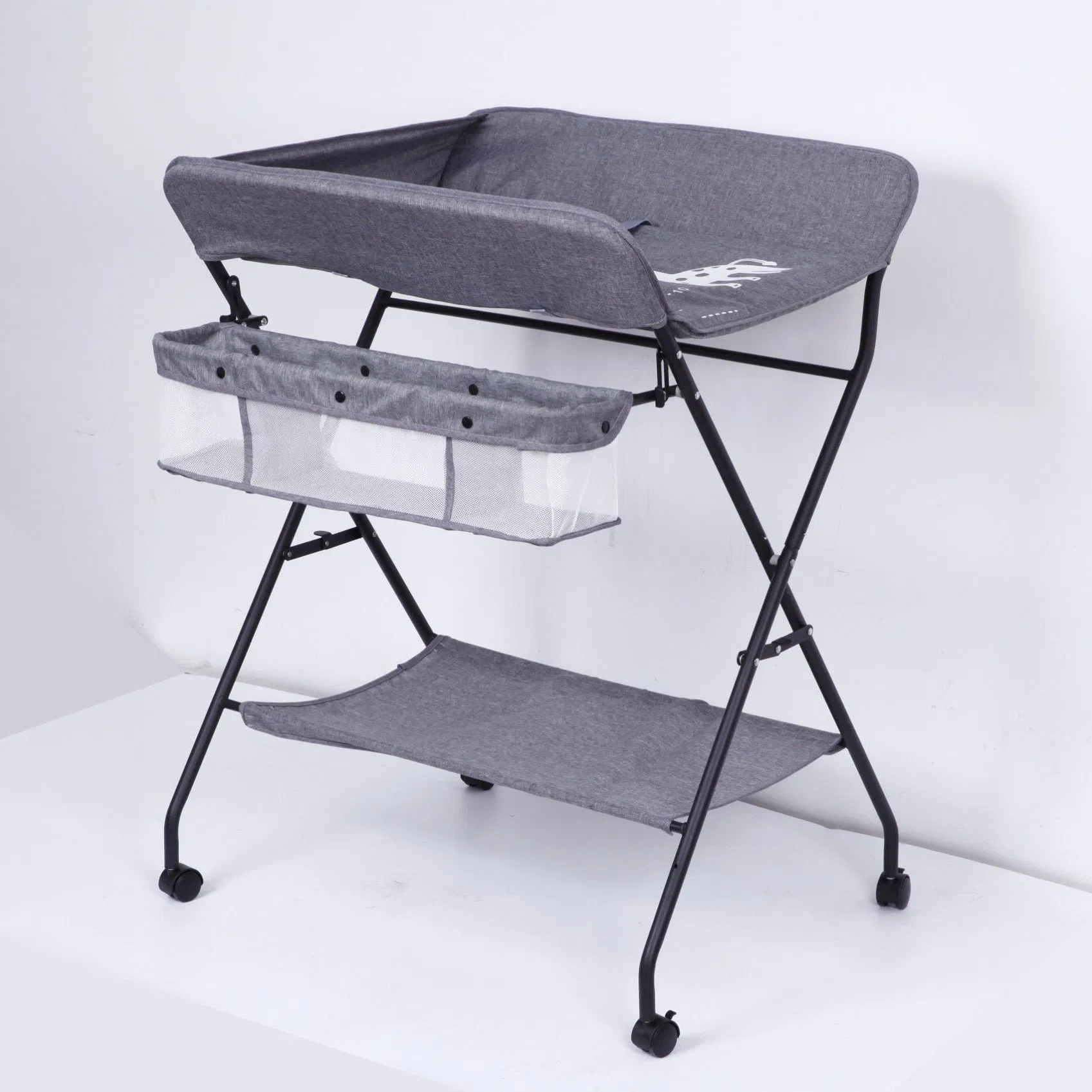 Grey Baby Changing Table with Built-in Storage
