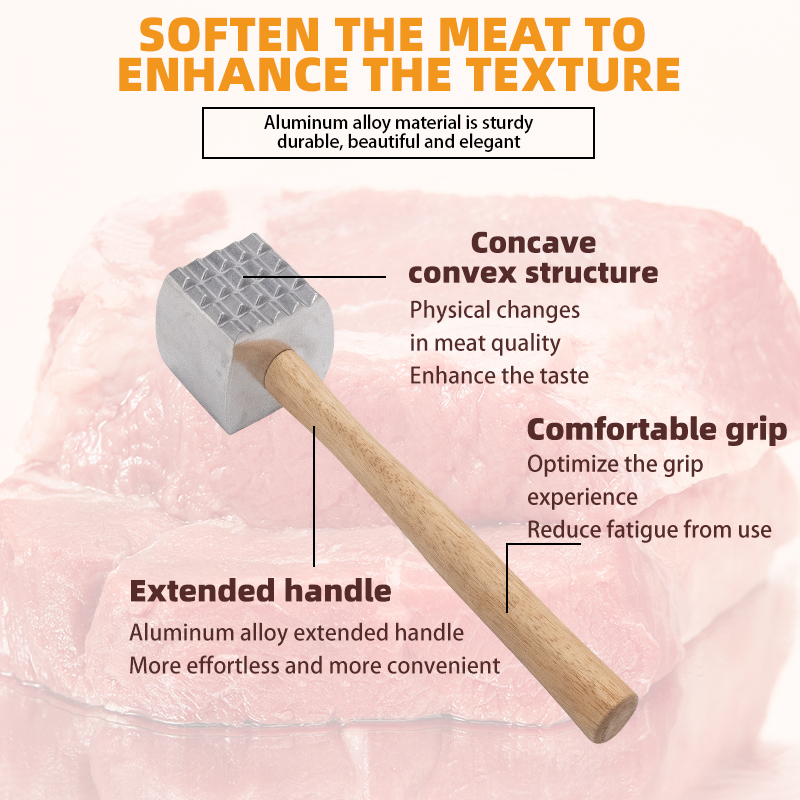 Premium Aluminium Meat Hammer Tenderizer with Wooden Handle Kitchen Tool