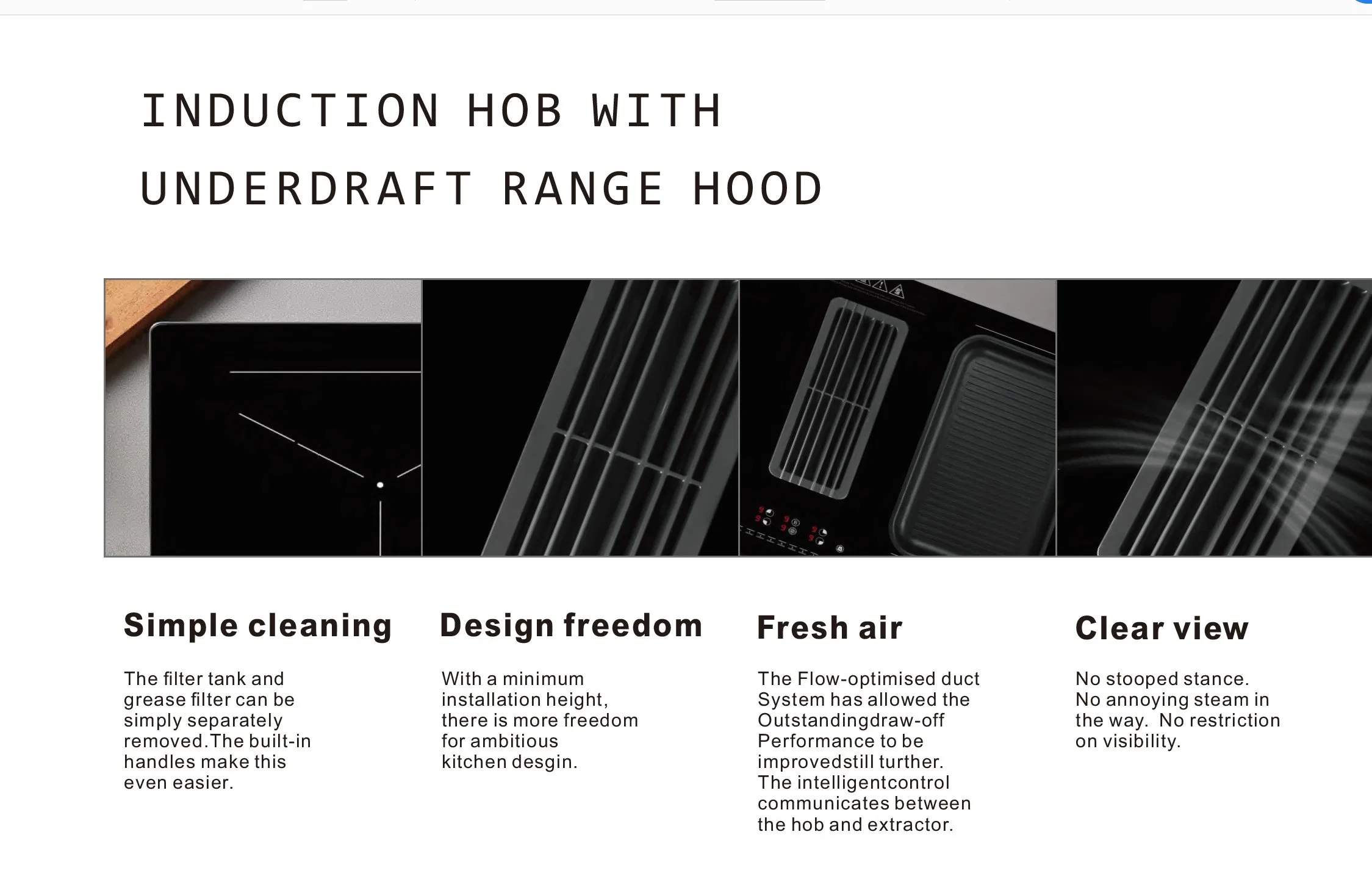 Innovative Four-Hob Induction Venting Cooktop with Downdraft Extraction