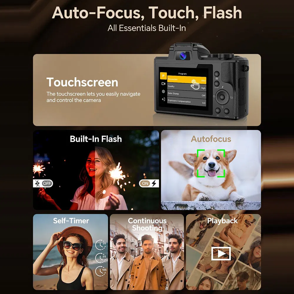 DC226 48MP Digital Camera, 8K HD Video Selfie Camera with 64GB Memory Card - EU Plug