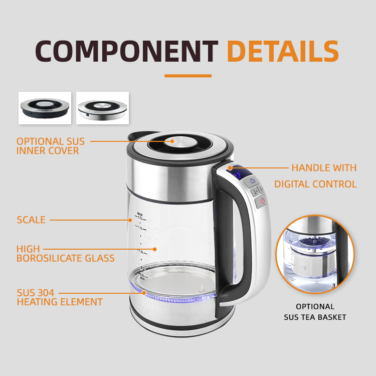 Jewin Kitchen Intelligent Electric Digital Kettle 2200W 1.7L 360 Cordless Jug Kettle