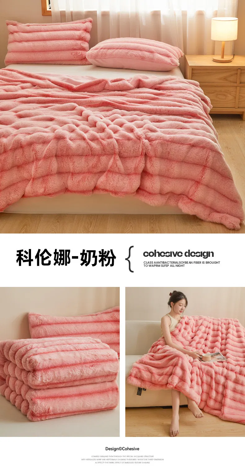 Luxurious Rabbit Fur Plush Milk Velvet Home Blanket for Winter