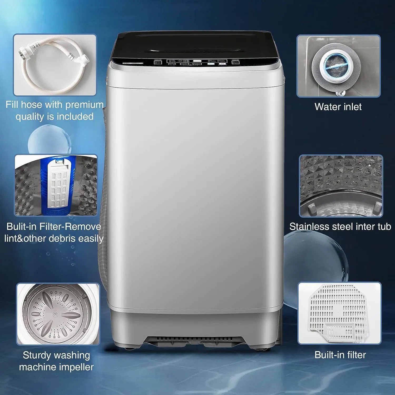 Hot-Selling 9kg Big Capacity Fully Automatic Top Loading Clothes Home Washing Machine Glass Lid