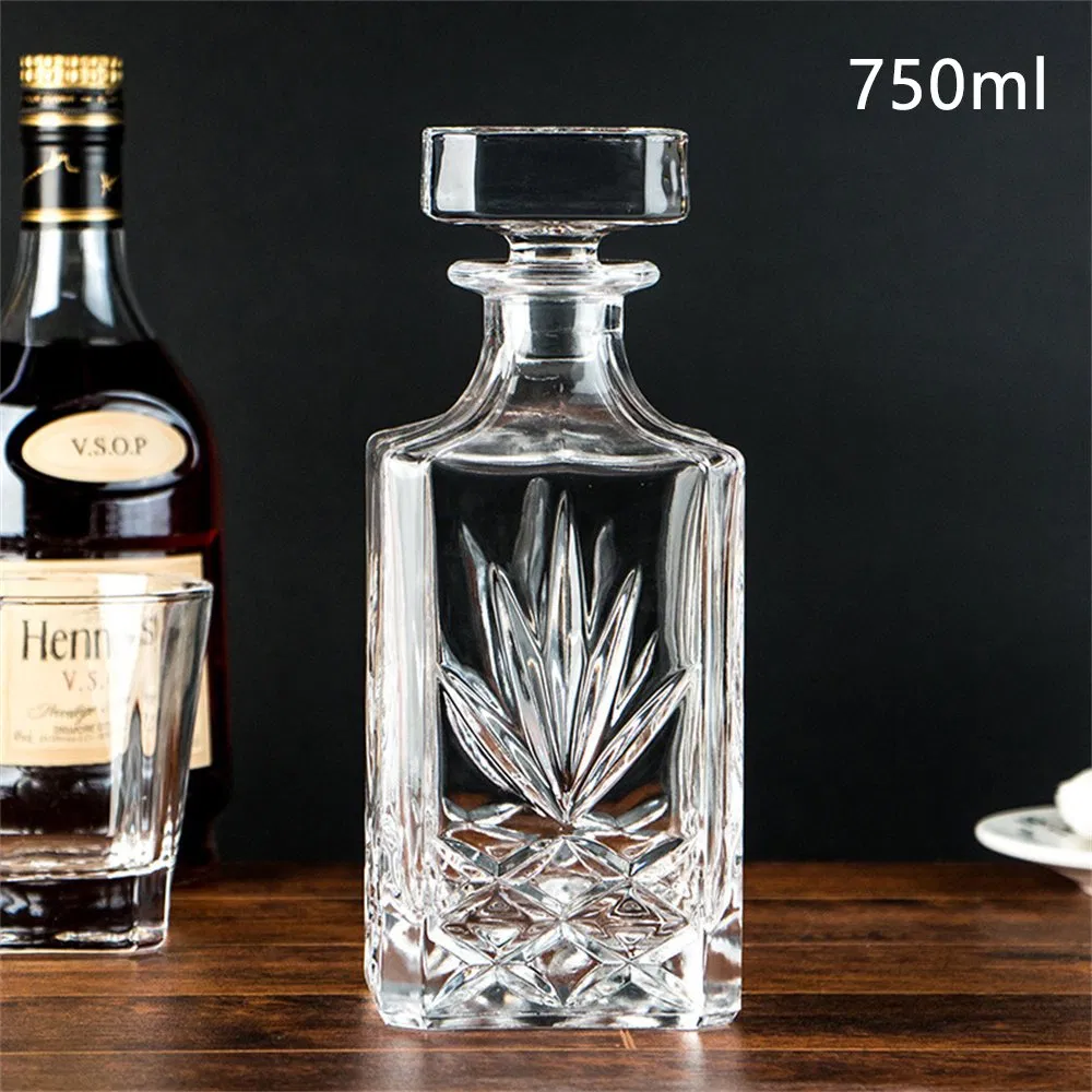 High Quality 750ml Empty Gin Vodka Tequila Wine Decanter Bottle Square Whisky Glass Decanter
