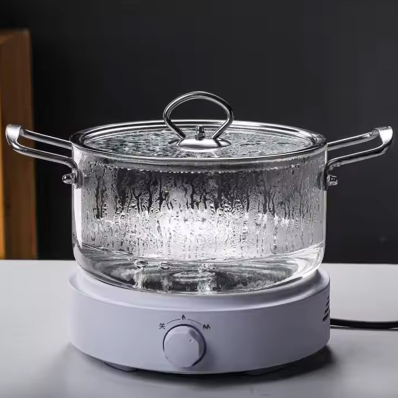High Temperature Resistance Transparent Glass Cooking Pot with Lid