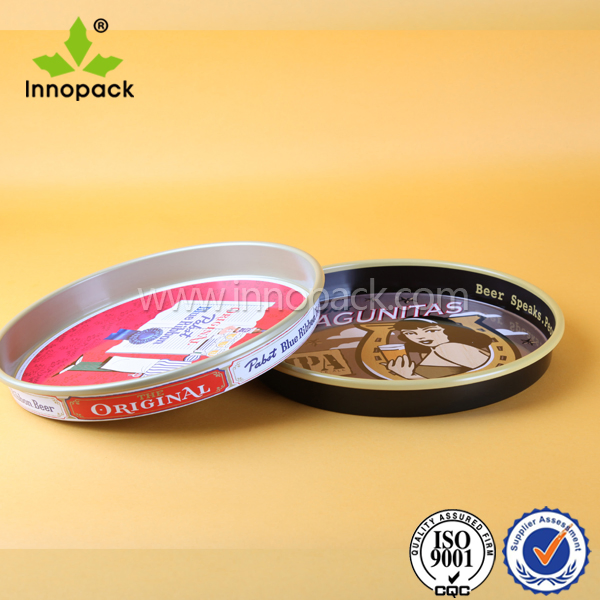 Cheap Round Non-Slip Lacquer Printed Metal Tin Tray for Food/Beer/Bottle