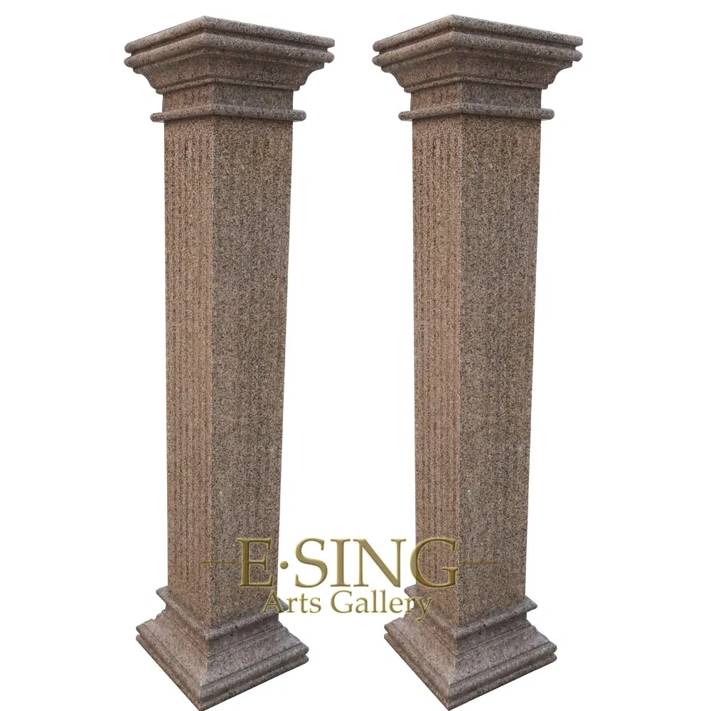 Outdoor Building Material Decorative Yellow Granite Square Pillar Stone Greek Column