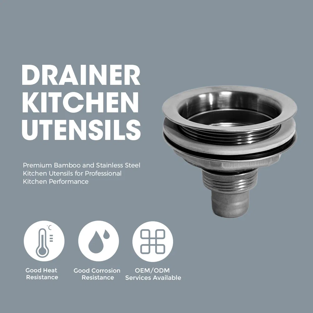 High Quality Stainless Steel Kitchen Barbecue Grill Kitchenware Accessory Replacement Part Drain Assembly with Strainer Basket Sink Funnel Filter